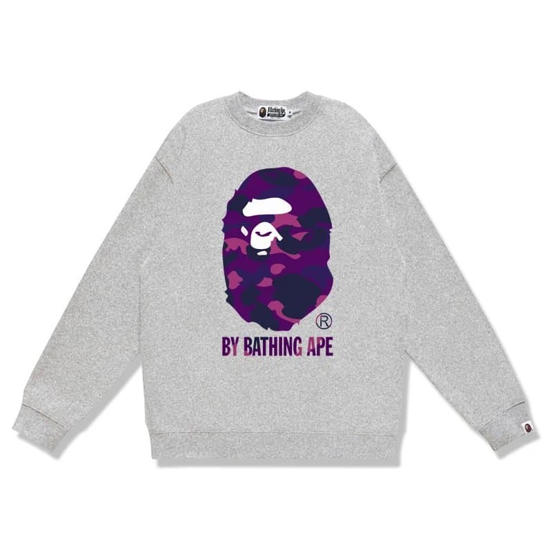 BAPE Crewneck Sweatshirt A Bathing Ape Logo — W081灰紫色
