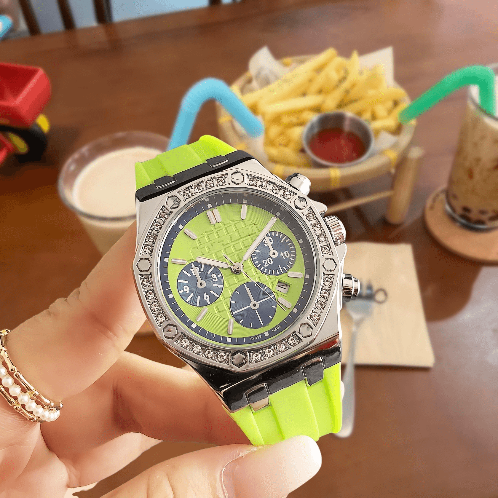 Audemars Piguet Royal Oak Chronograph Lime Green Dial with Pave Bezel