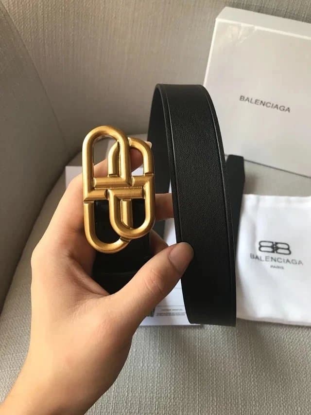 Balenciaga Logo Belt Gold Buckle