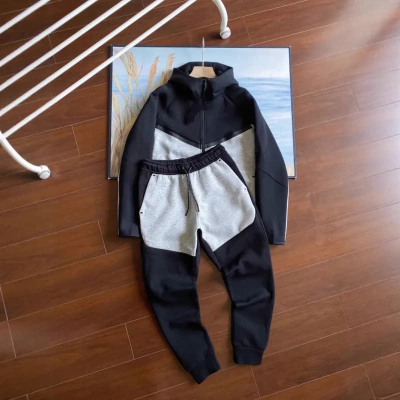 Nike Tech Fleece Hoodie and Joggers China Red — Black and light gray suit