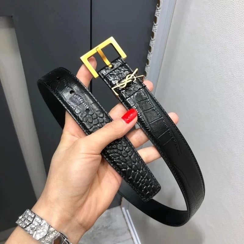 Saint Laurent Crocodile-Embossed Belt Gold YSL Buckle