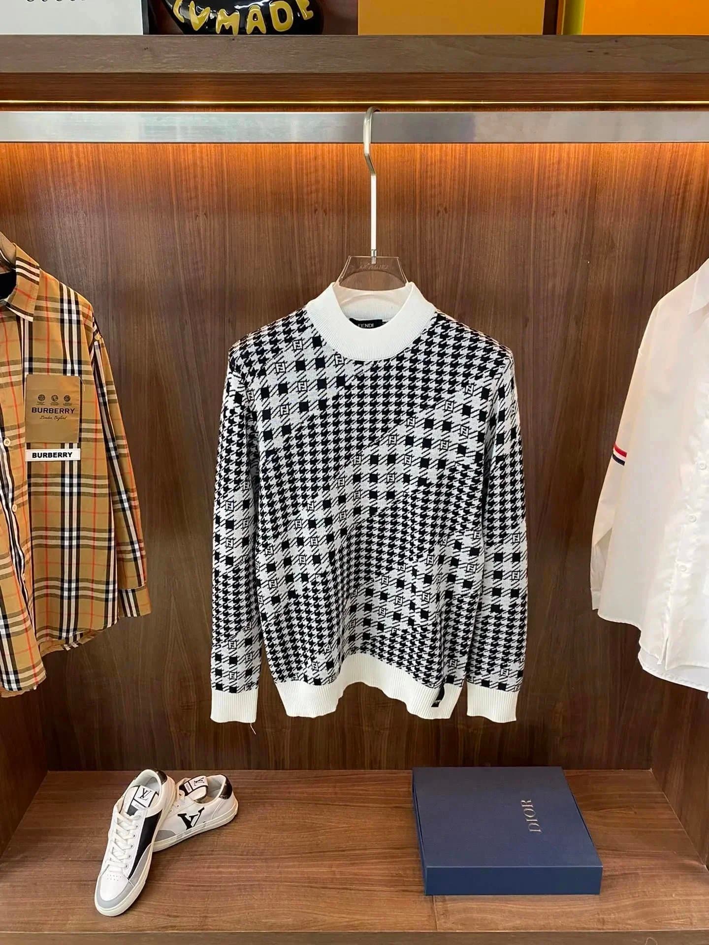 Fendi Knit Sweater Houndstooth FF Logo