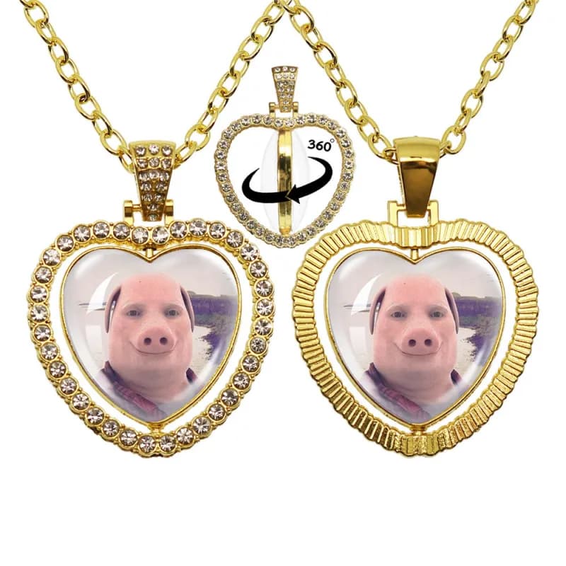 Heart Pendant Necklace 360° Rotating Photo Locket