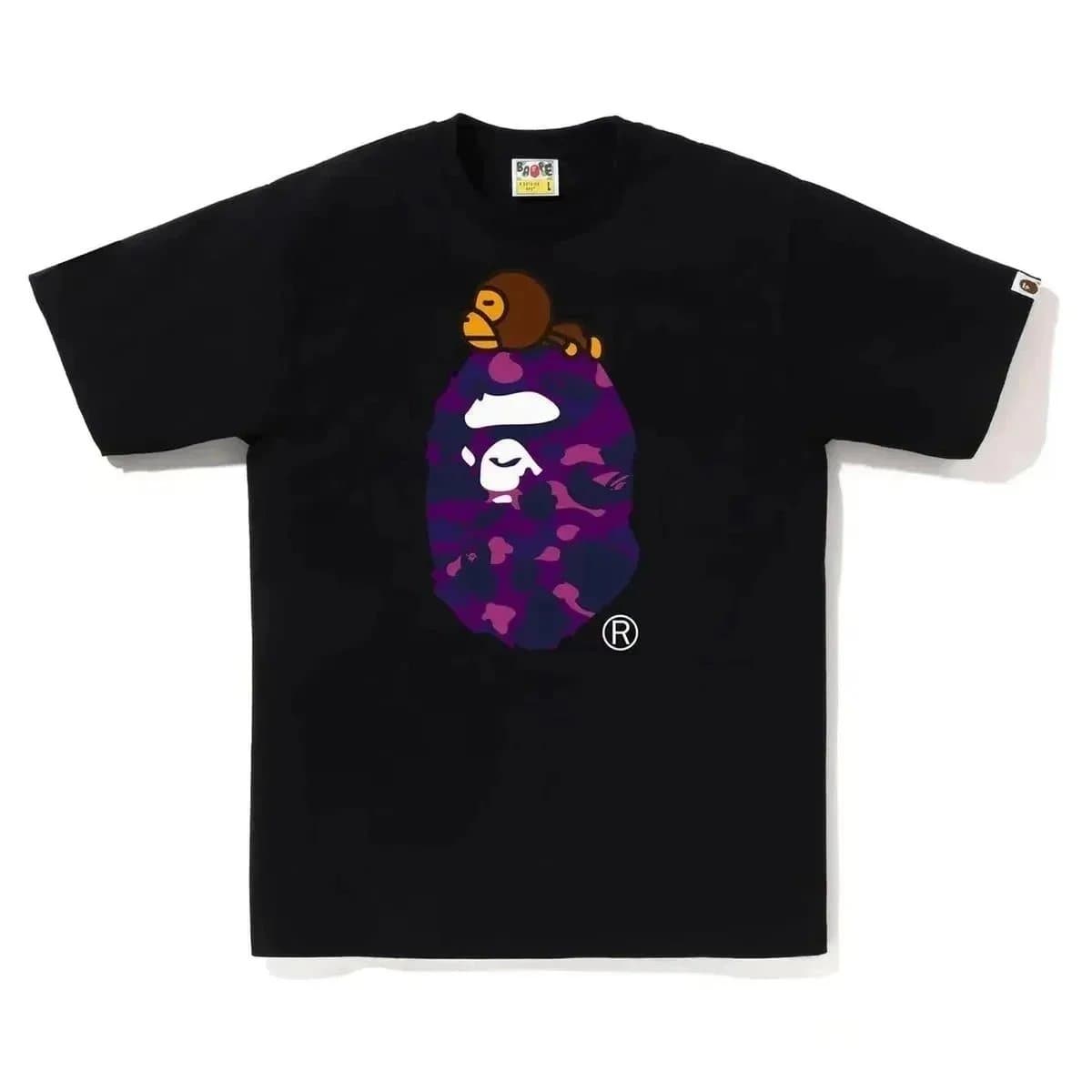 BAPE Ape Head Tee Purple Camo Ape with Baby Ape