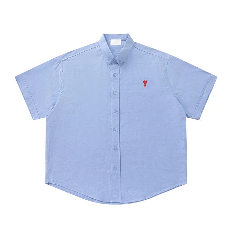 Button-Up Shirt Solid Navy — 浅蓝-827#