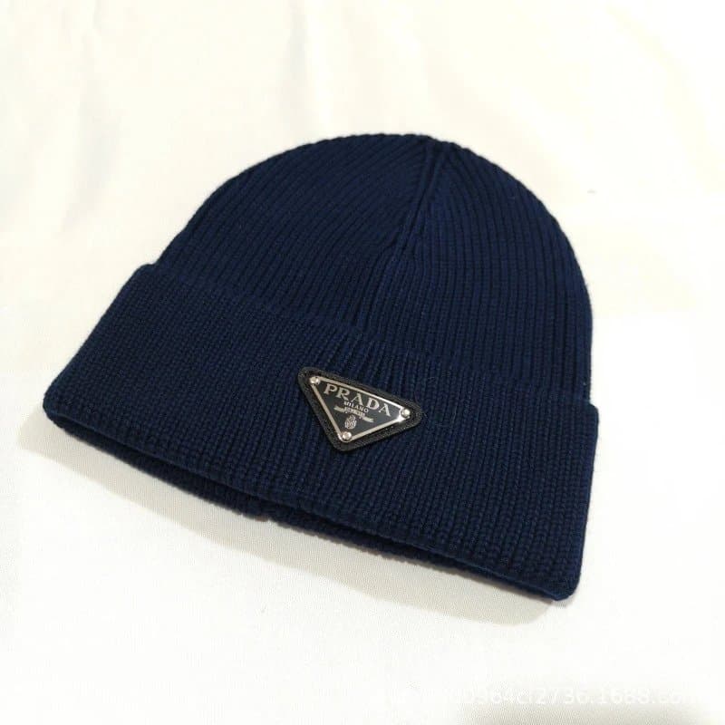 Prada Ribbed Beanie Triangle Logo — 16