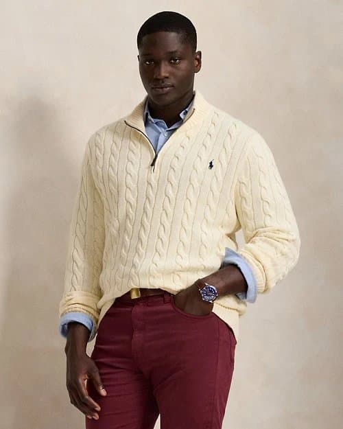 Polo Ralph Lauren Cable Knit Quarter-Zip Sweater Ivory