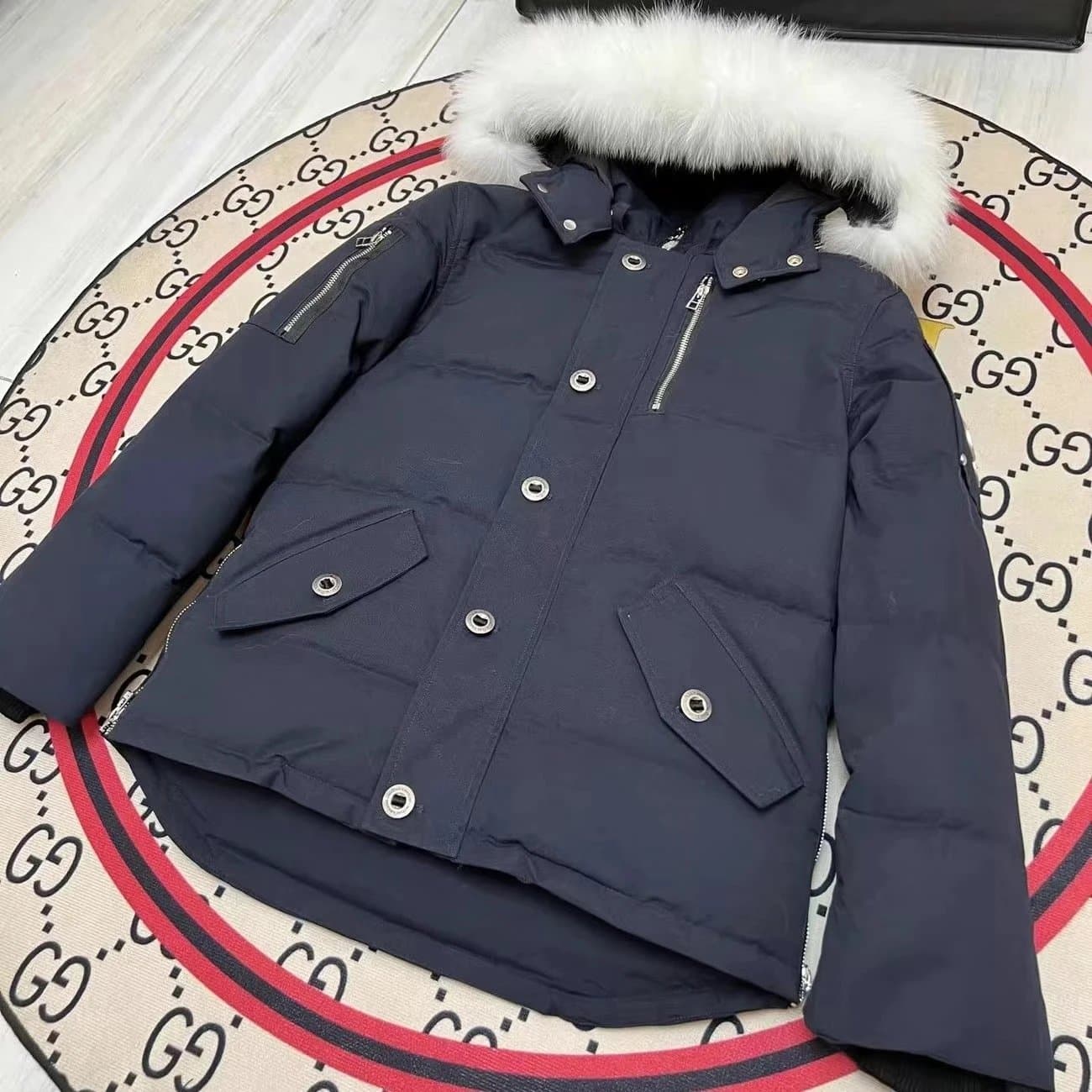 Canada Goose Puffer Jacket Fur-Trimmed Hood — 男款藏蓝白毛（银标）