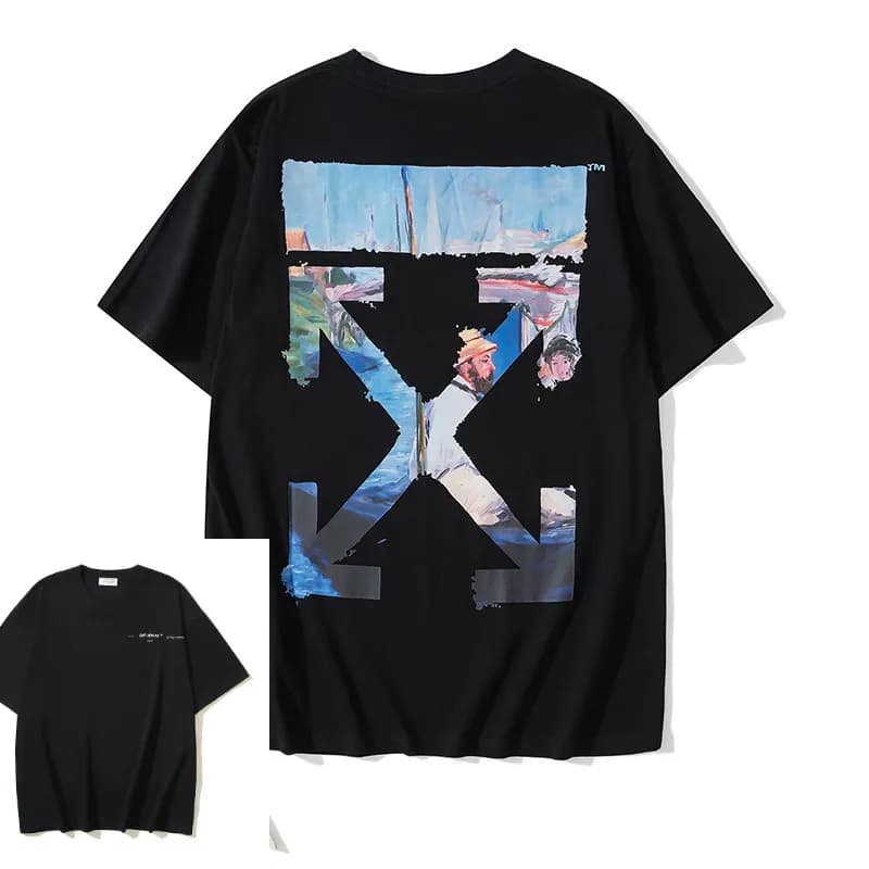 Off-White Painted Arrow T-Shirt Multicolor Paint Stroke — L637# 黑
