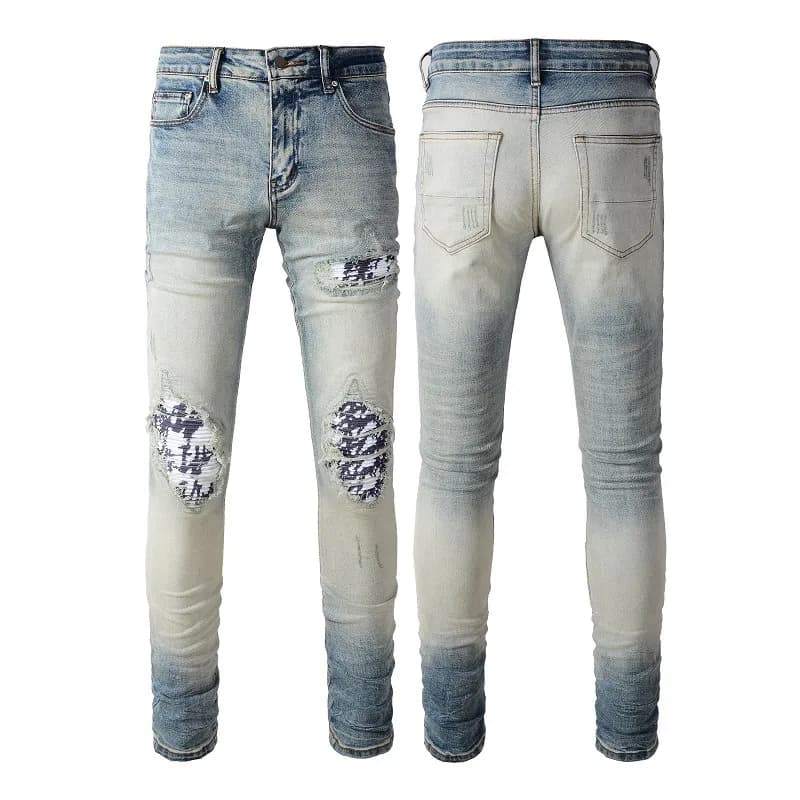 Slim Fit Jeans Distressed Patchwork