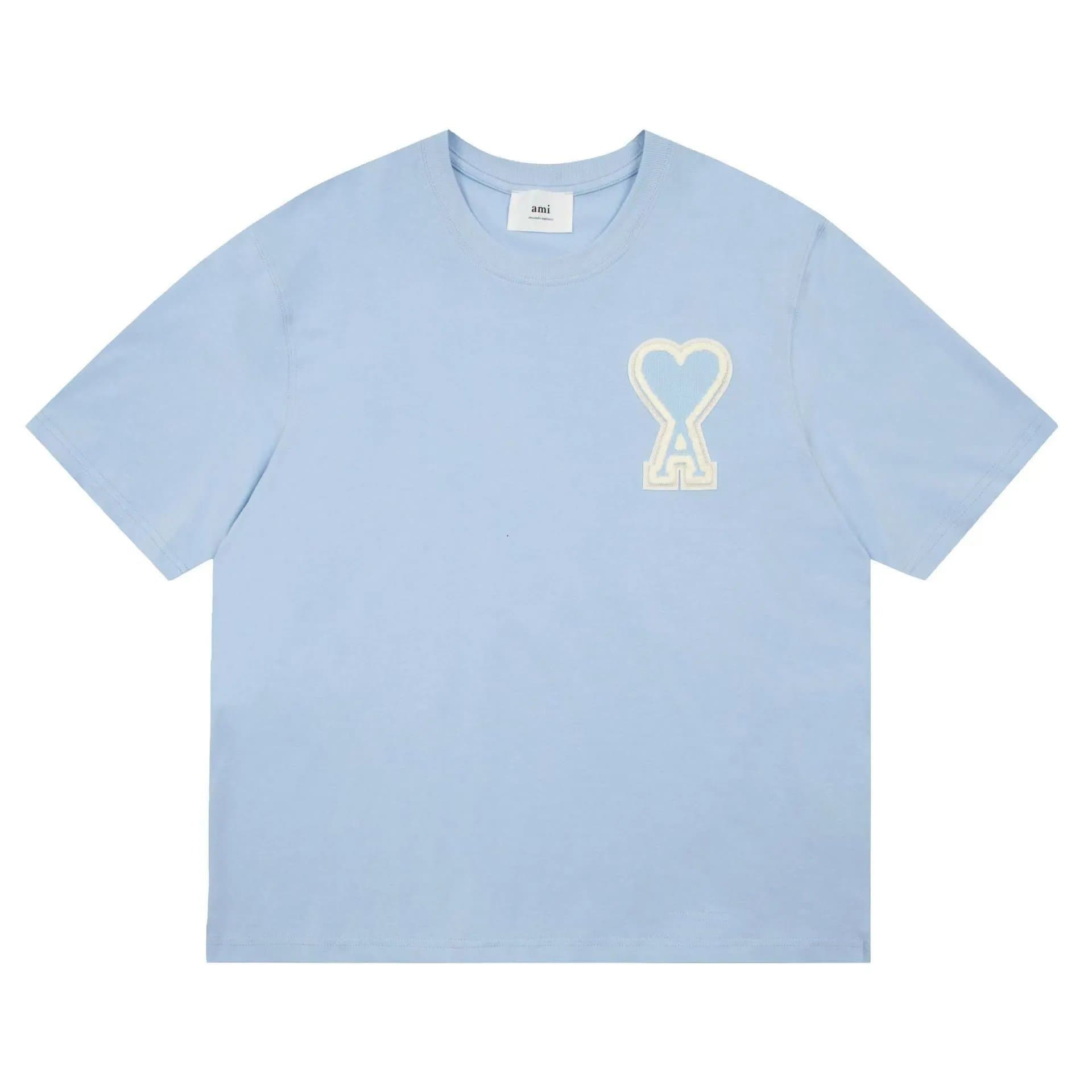 AMI Paris Heart Logo T-Shirt Heart Key Patch — 蓝色1