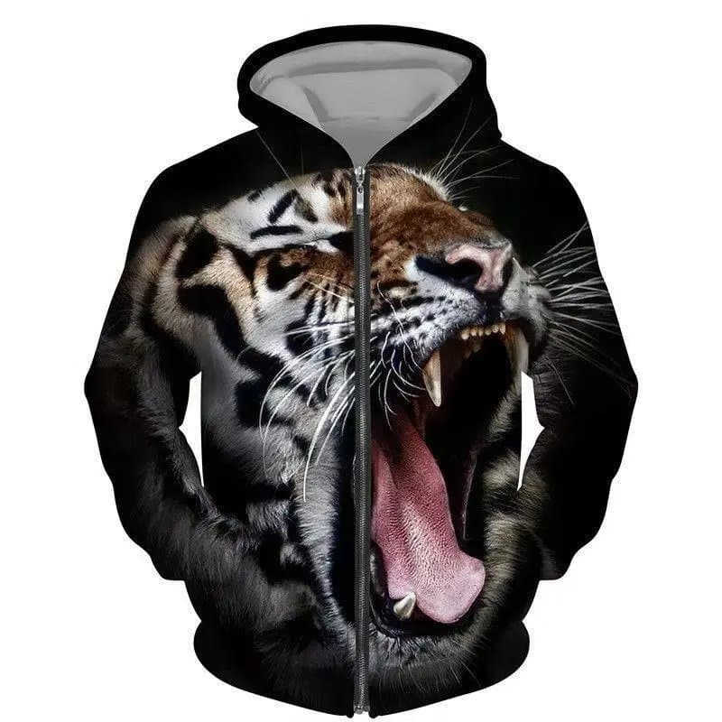 Burberry Tiger Print Zip-Up Hoodie 3D Tiger Face Graphic