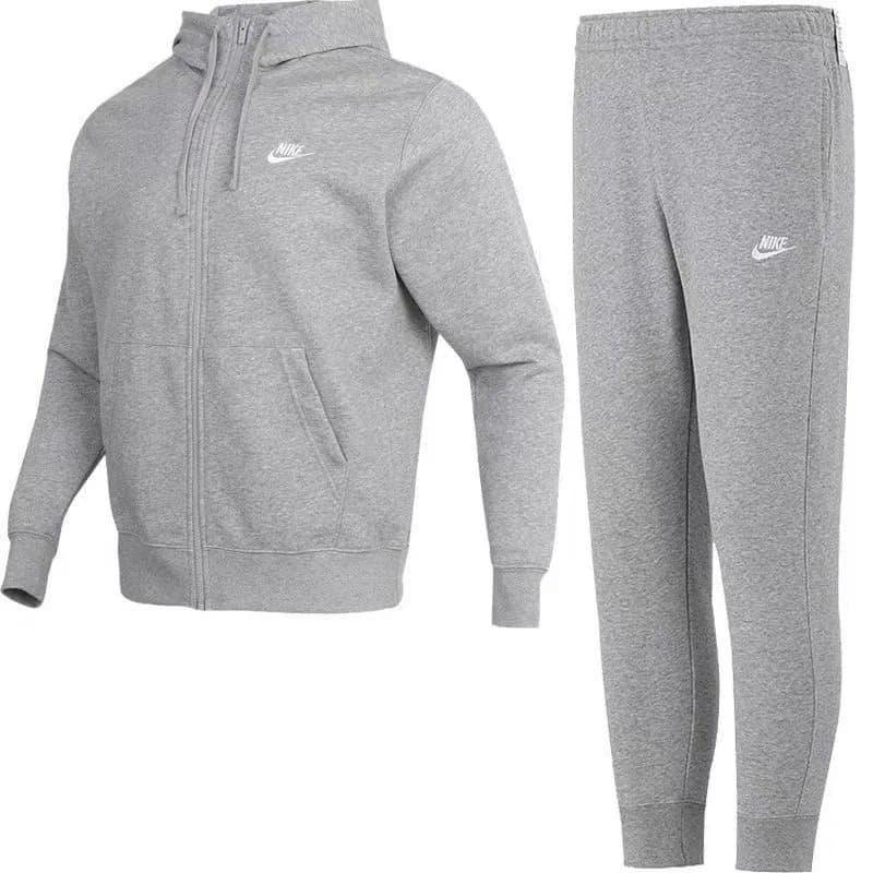 Nike Zip-Up Hoodie Essentials Logo — 灰色套装