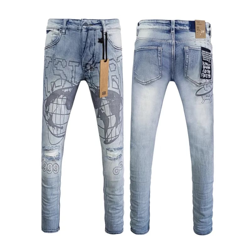 Distressed Jeans Paint-Splatter & Roman Numeral Print — WM33