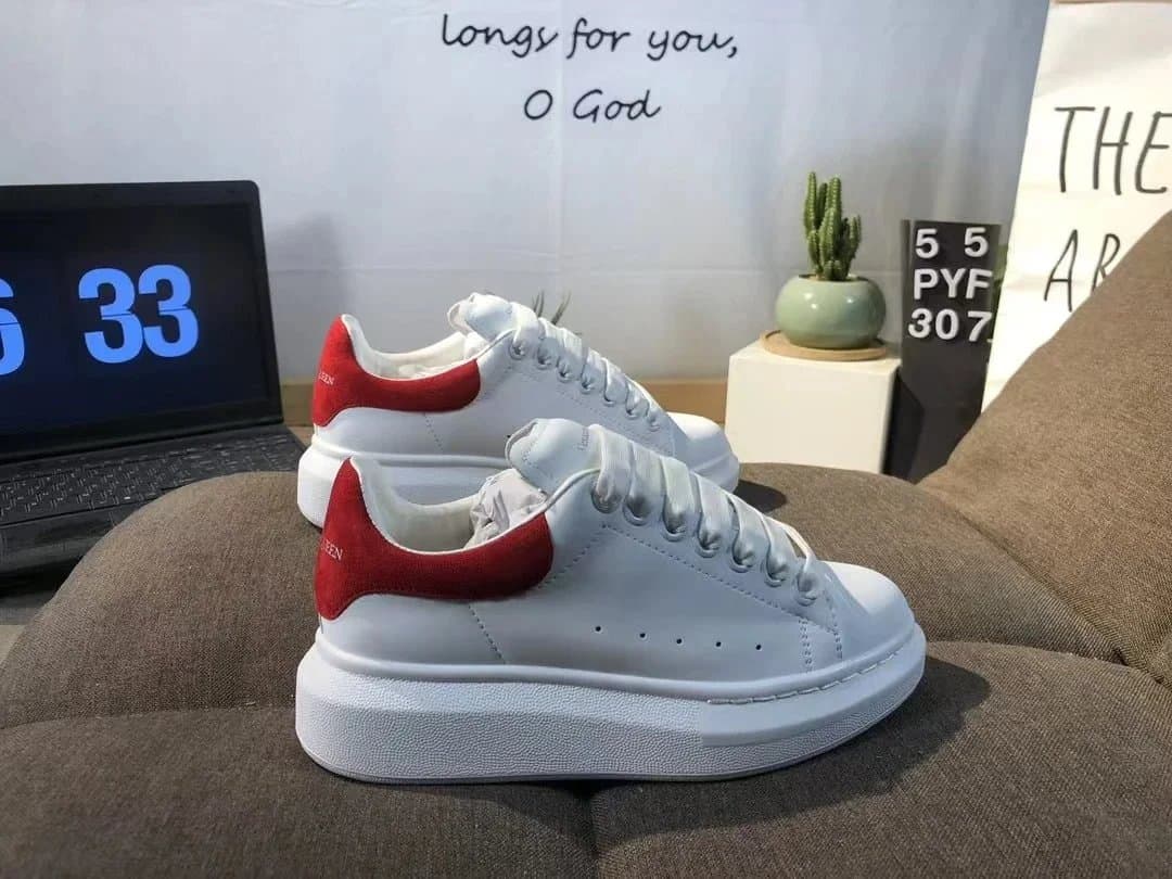 Alexander McQueen Sneaker White with Red Suede Heel Tab