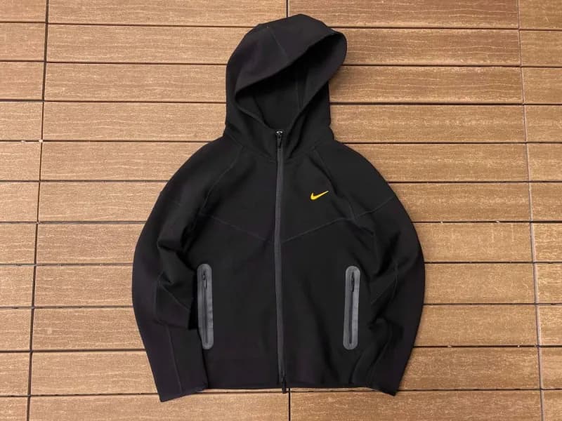 Nike Tech Fleece Hoodie Black with Yellow Swoosh