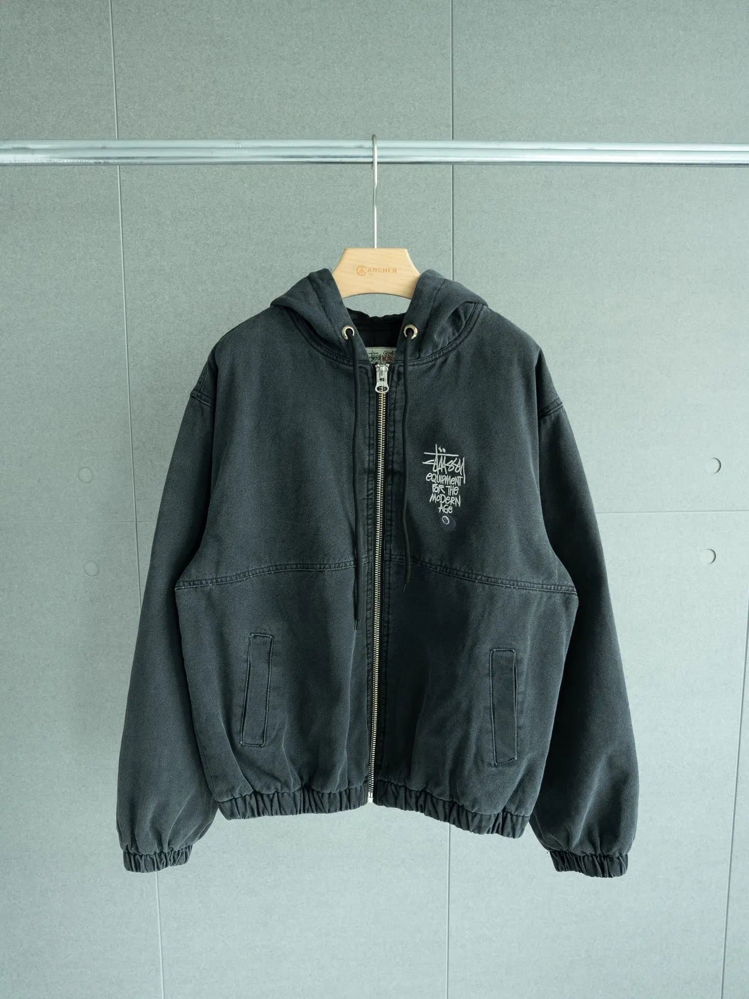 Stüssy Hooded Zip-Up Jacket Washed Black