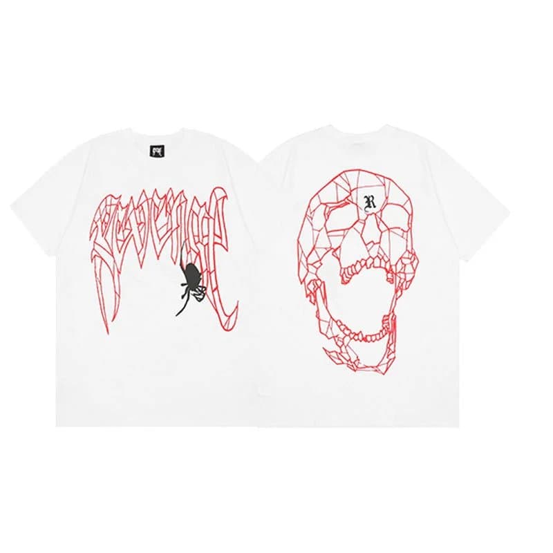 Sp5der Skull Graphic Tee Red Outline Skull & Logo