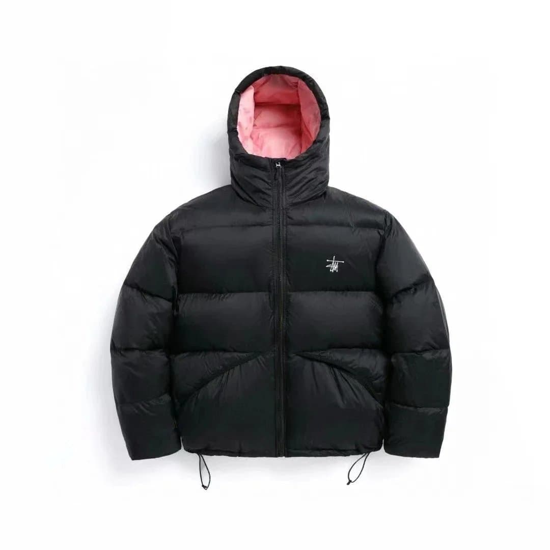 Stüssy Puffer Jacket Black with Pink Lining