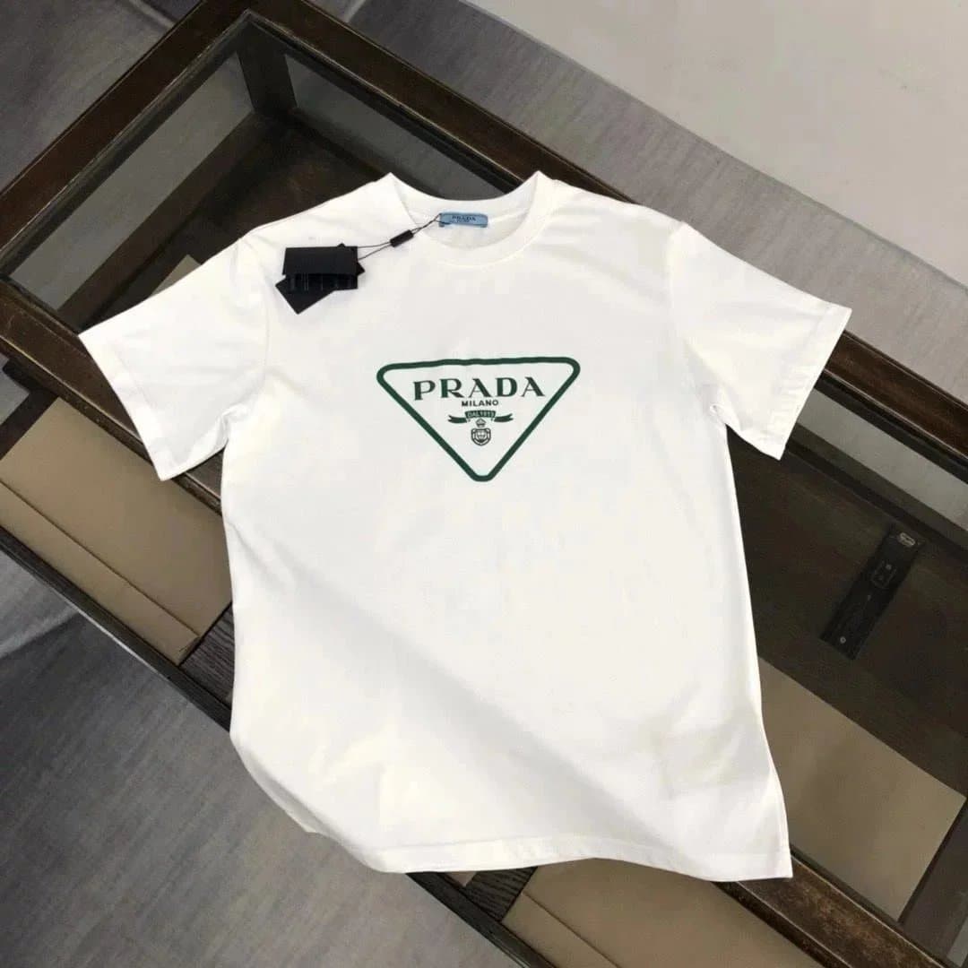 Prada Short-Sleeve Shirt Logo Pocket — 04白色