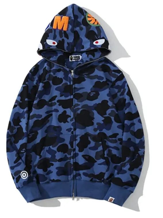 BAPE Shark Hoodie Split Camo — dark blue