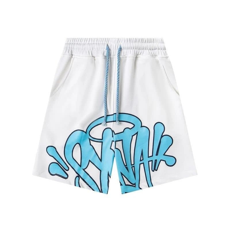 Sp5der Graffiti Shorts Blue Logo Print