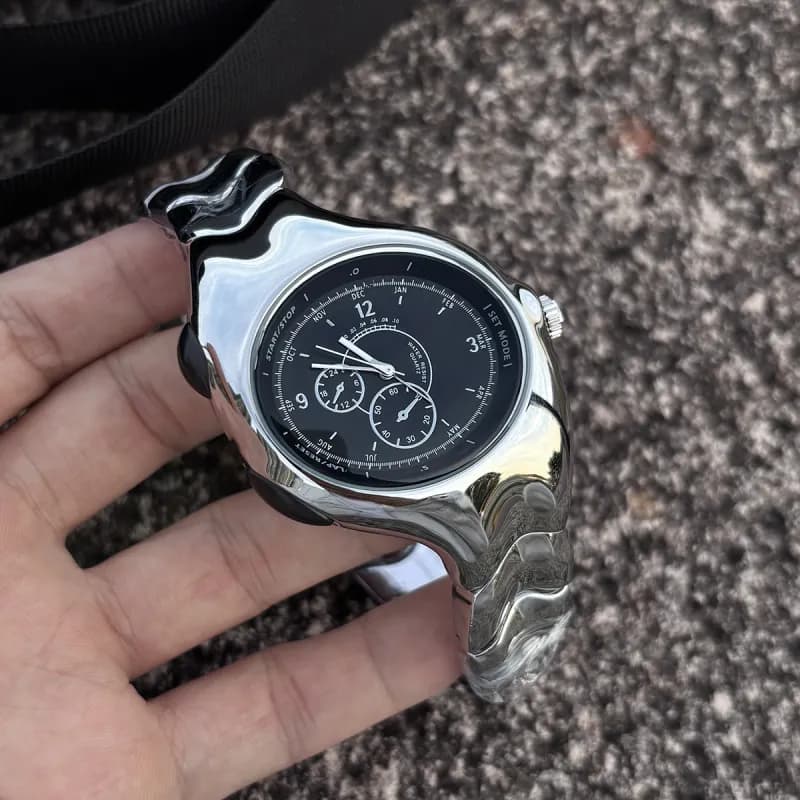 Omega Speedmaster Chronograph Chrome Wave Strap — 亮面银黑