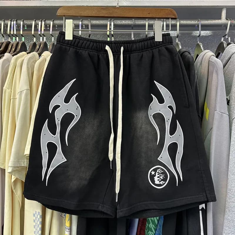 Sp5der Flame Shorts Tribal Flame Print — 2513 黑色