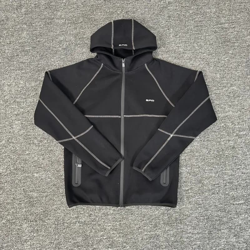 Hooded Zip-Up Jacket Reflective Stitch Detail