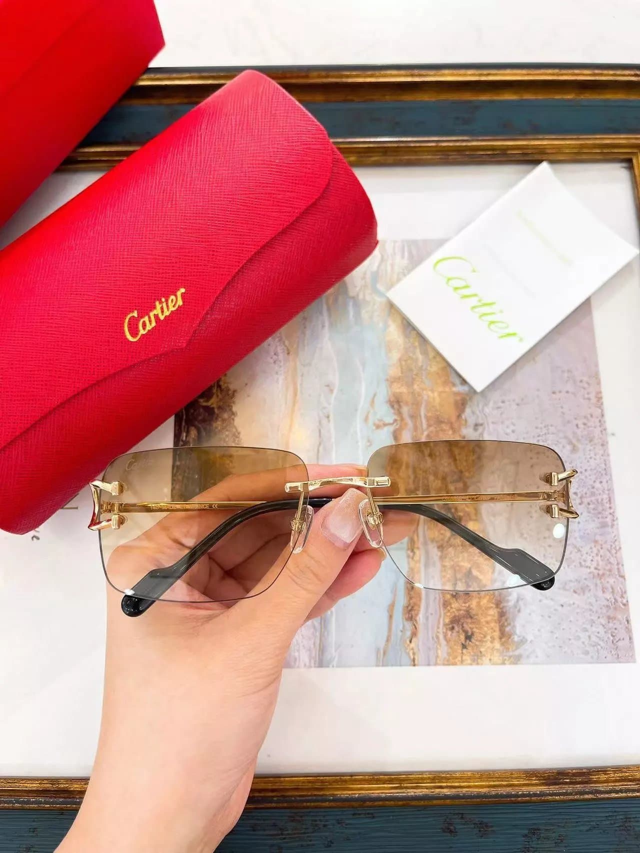 Cartier Juste un Clou Rimless Glasses Gold Frame Brown Gradient Lens