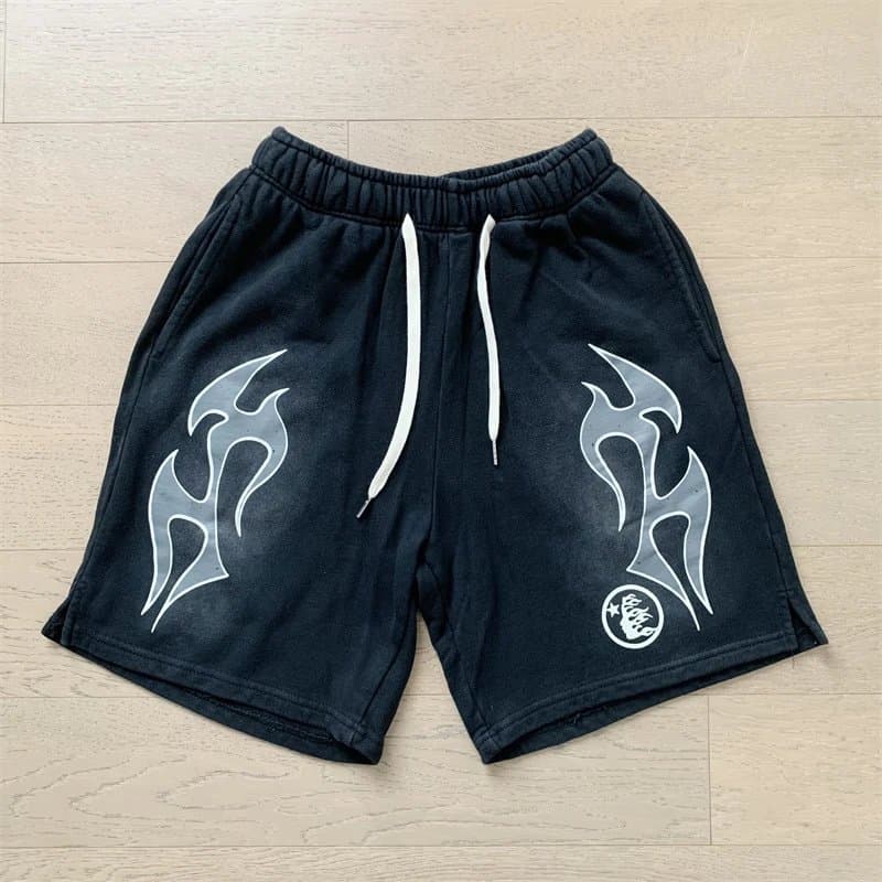 Hellstar Track Shorts Flame Logo — 700 洗水黑