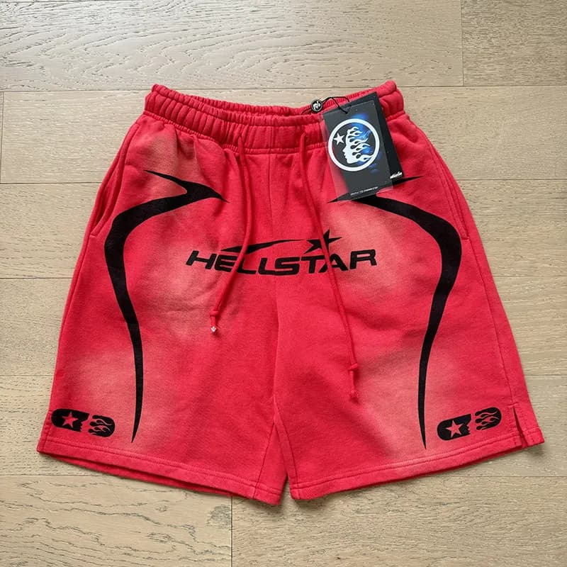 Sp5der Logo Shorts Flame Print — 767 洗水红