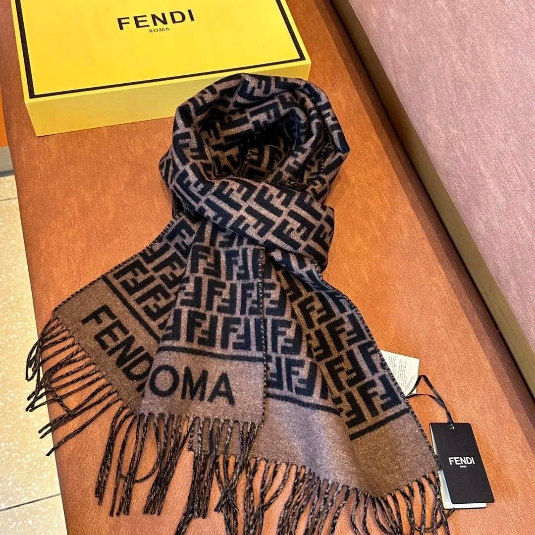 Fendi FF Logo Scarf Brown and Black Monogram