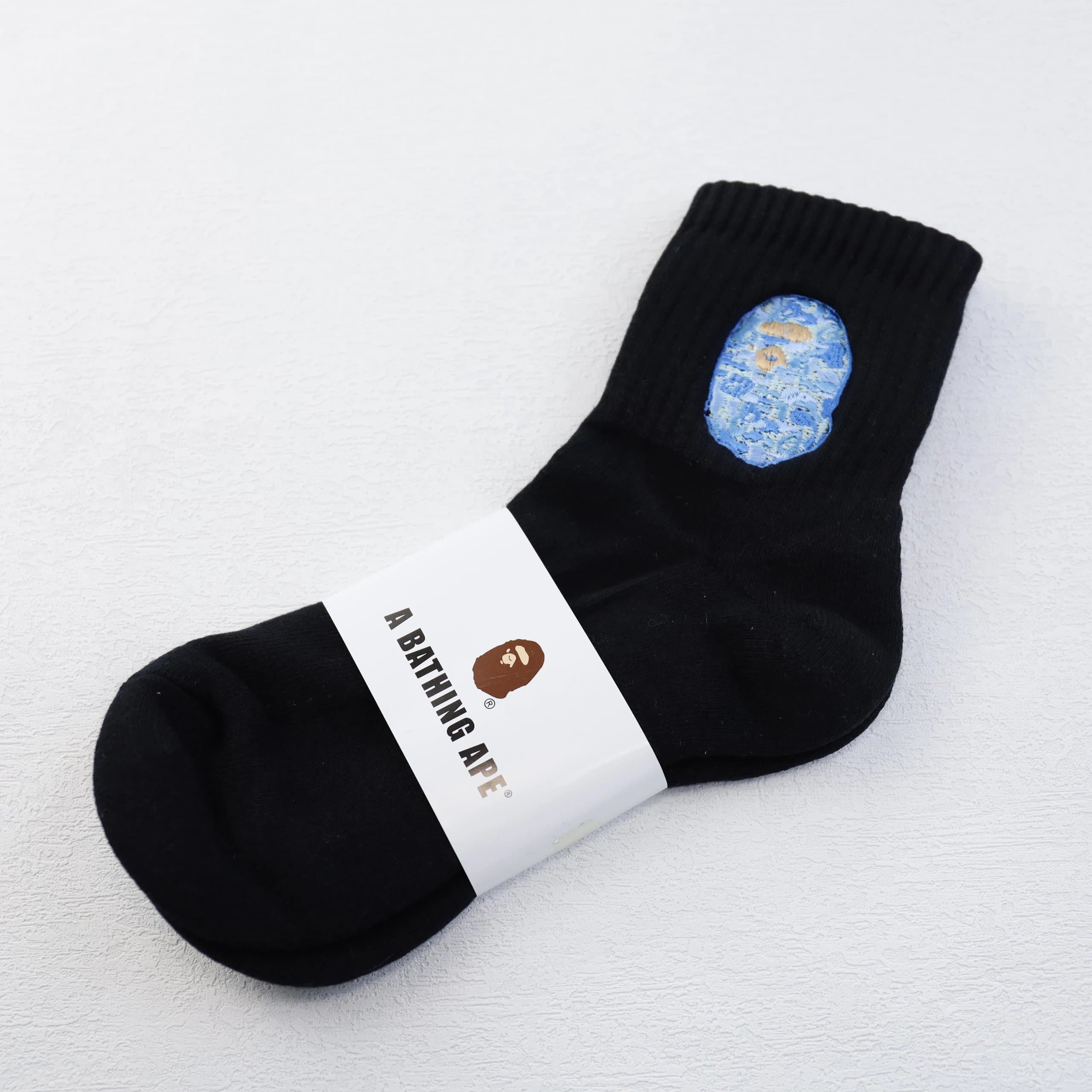 BAPE Crew Sock Embroidered Ape Head — 中帮 黑蓝