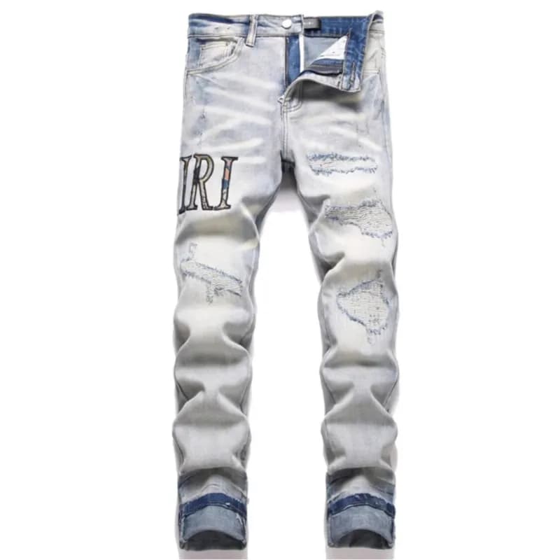 Amiri Distressed Denim Jeans Embroidered Logo