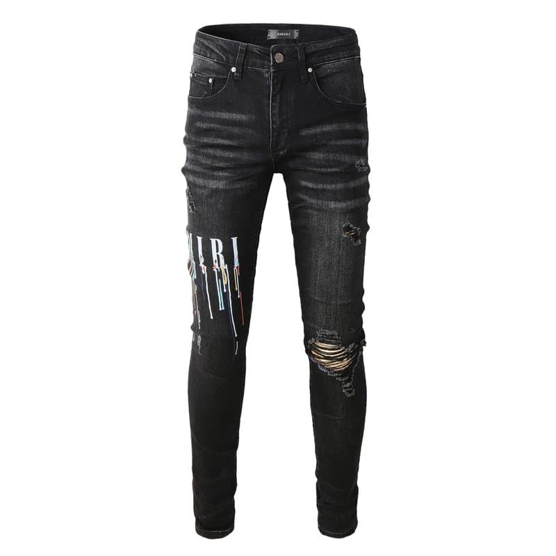 Amiri Distressed Slim Fit Jeans Painted Logo
