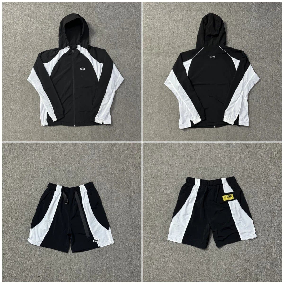 Chrome Hearts Hooded Windbreaker & Shorts Set Black White Panel