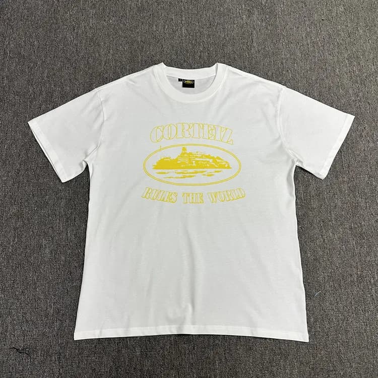 Logo Tee Corteiz Script — 白印黄色3103