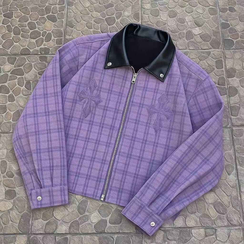 Chrome Hearts Cross Embroidered Jacket Light Blue Grid — 紫色