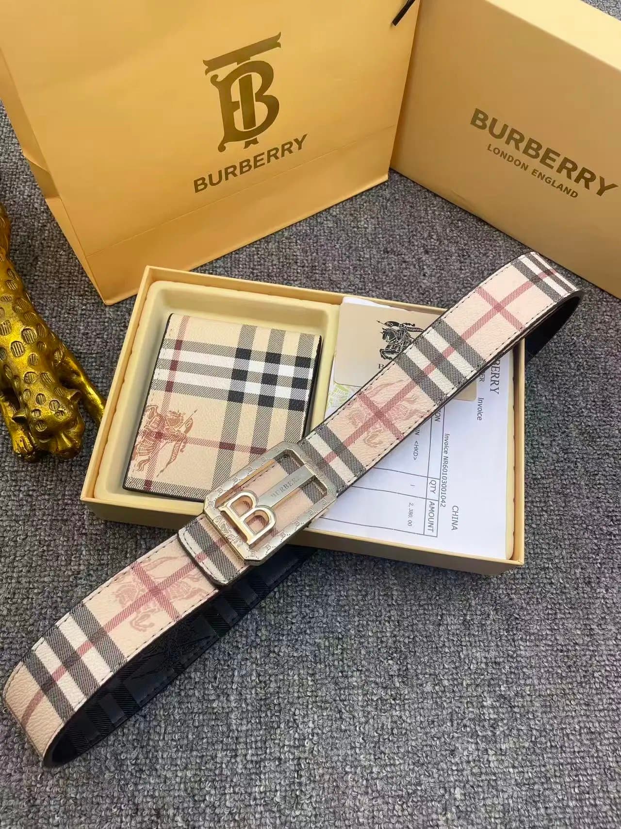 Burberry Check Print Belt Vintage Check with Equestrian Knight
