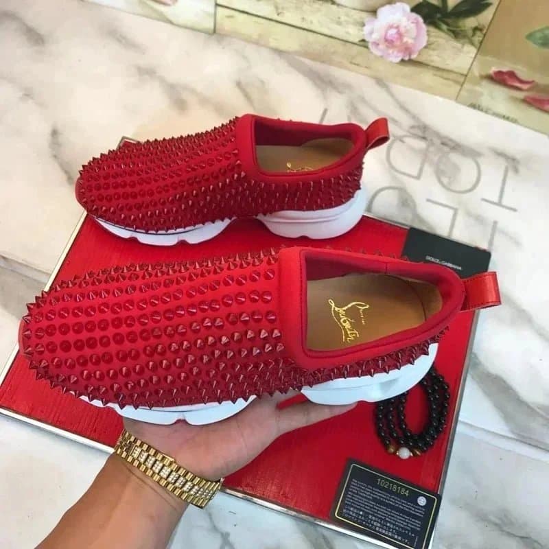 Christian Louboutin Flat Spiky Sneaker Studded Red — 5