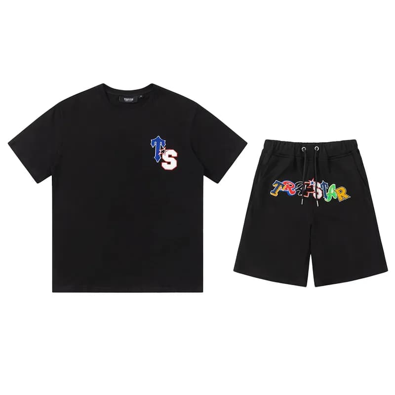 Trapstar Logo Tee & Shorts Set Arch Logo — P635黑色套装
