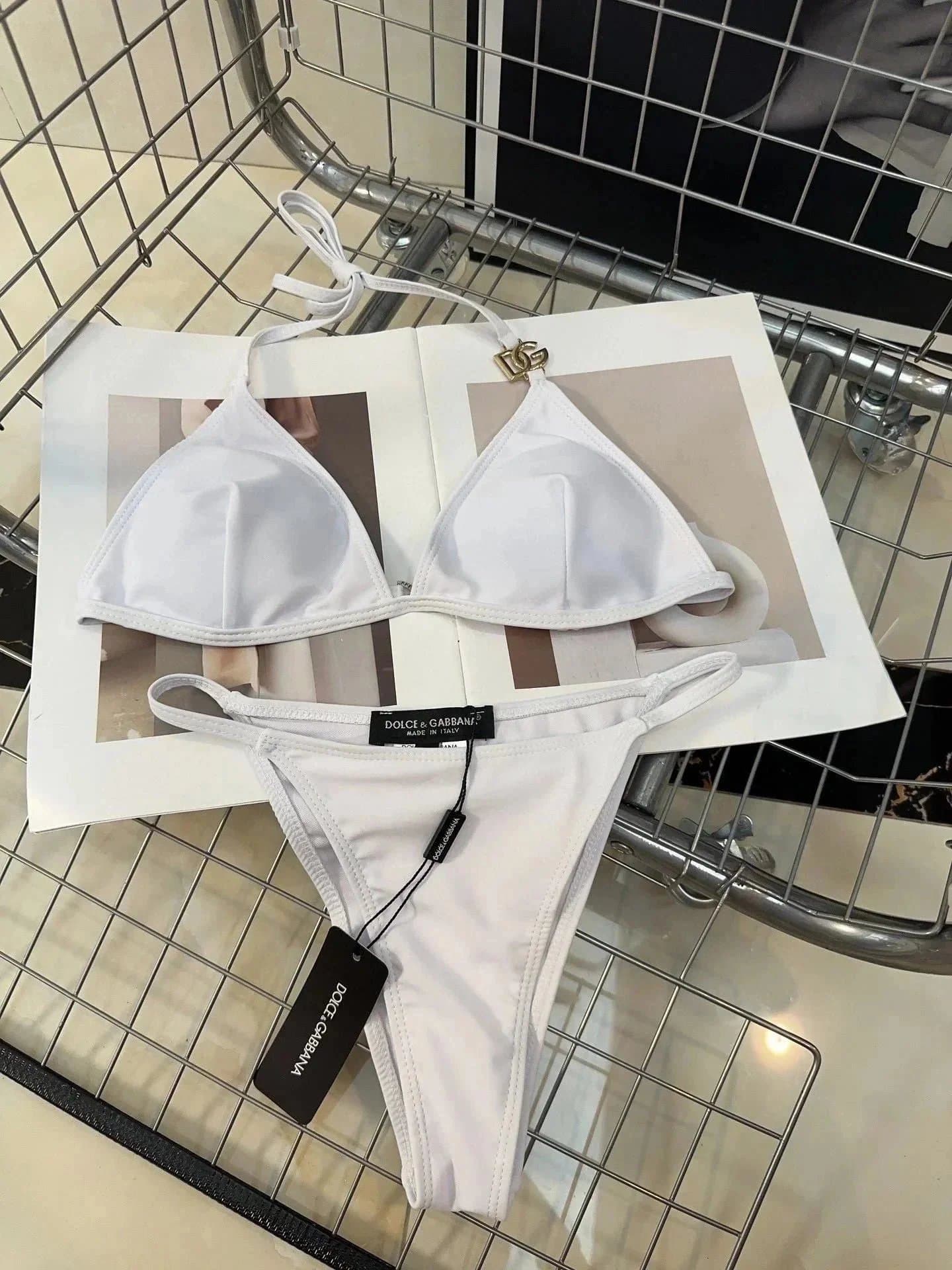 Dior Triangle Bikini Set Solid White