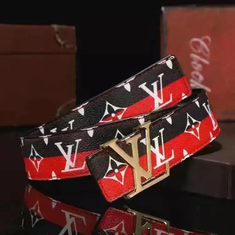 Louis Vuitton LV Monogram Belt Red and Black Stripe