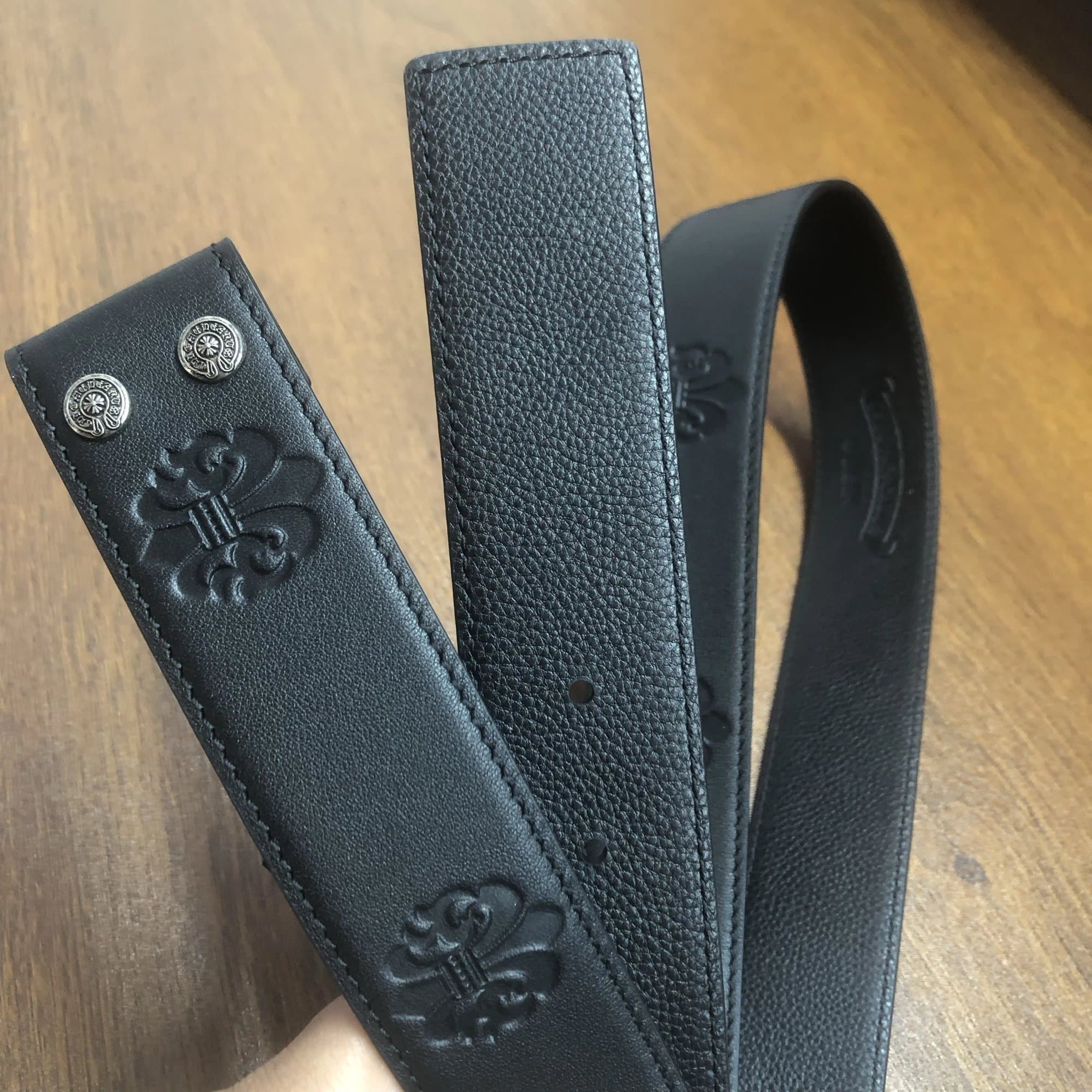 Chrome Hearts Leather Belt Strap Fleur-de-Lis Embossed
