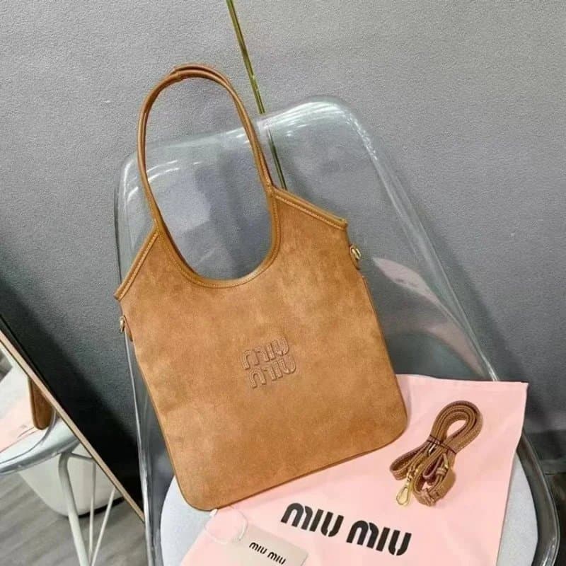 Miu Miu Suede Tote Embroidered Logo