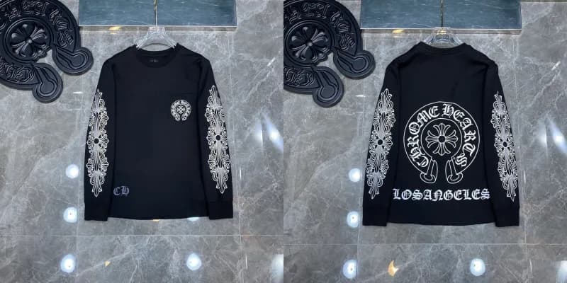 Chrome Hearts Long Sleeve Tee Cross & Floral Embroidery