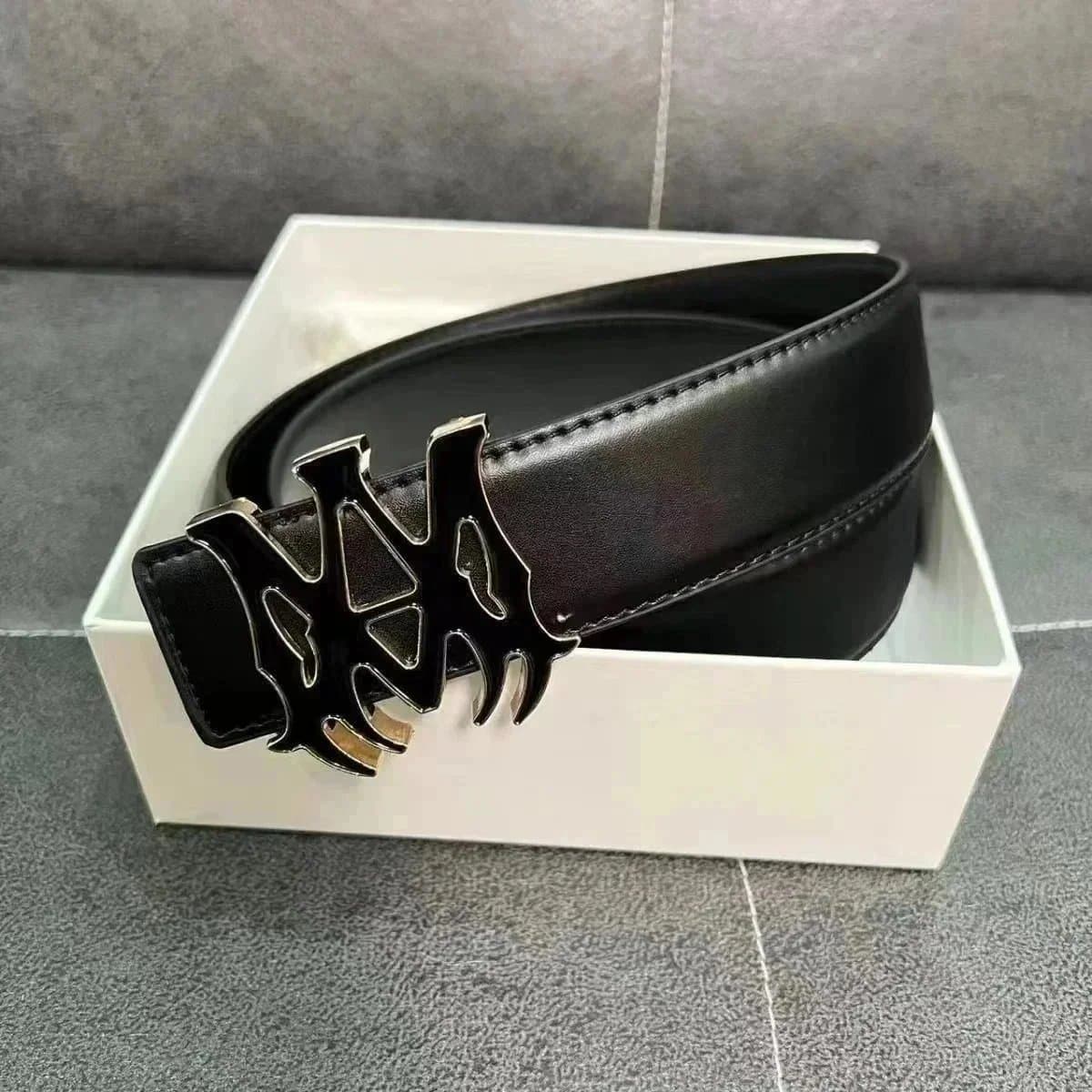 Sp5der Logo Buckle Belt Flame Logo — AM金黑扣平纹