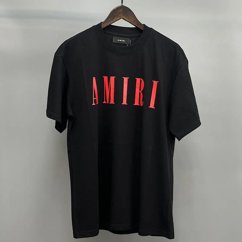 Amiri Graphic Tee Sequined Logo — Black Red Letters