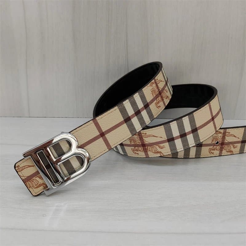 Burberry Monogram Check Belt Reversible — 左TB杏花银扣